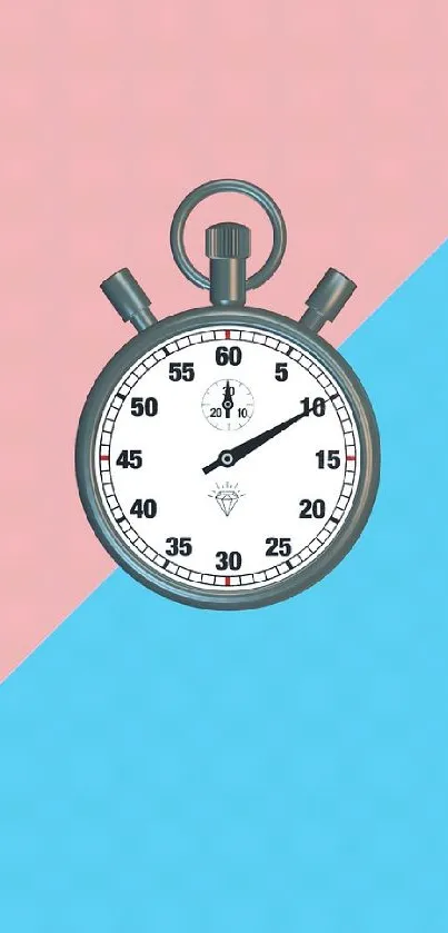 Minimal stopwatch on a pink and blue background mobile wallpaper.