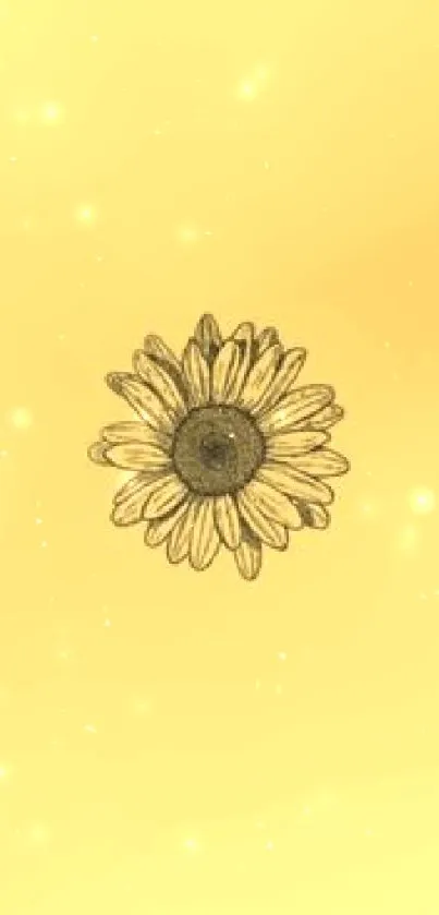 Minimal sunflower sketch on yellow background wallpaper.