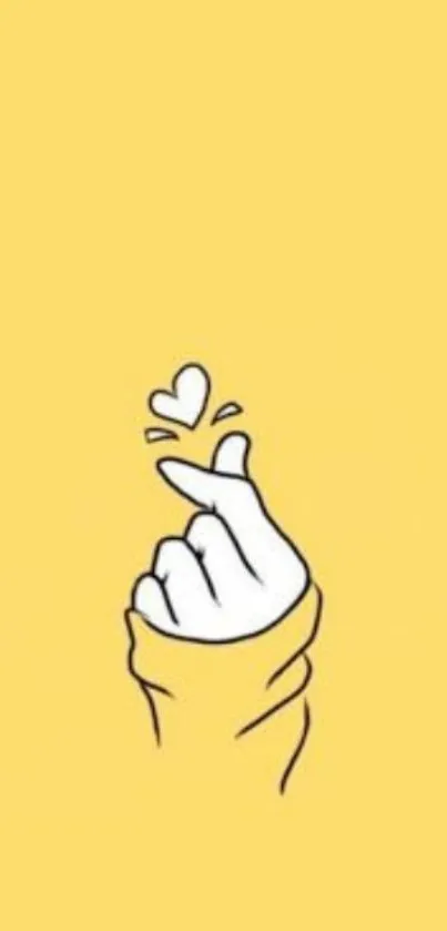 Minimalistic yellow wallpaper with hand heart gesture design.