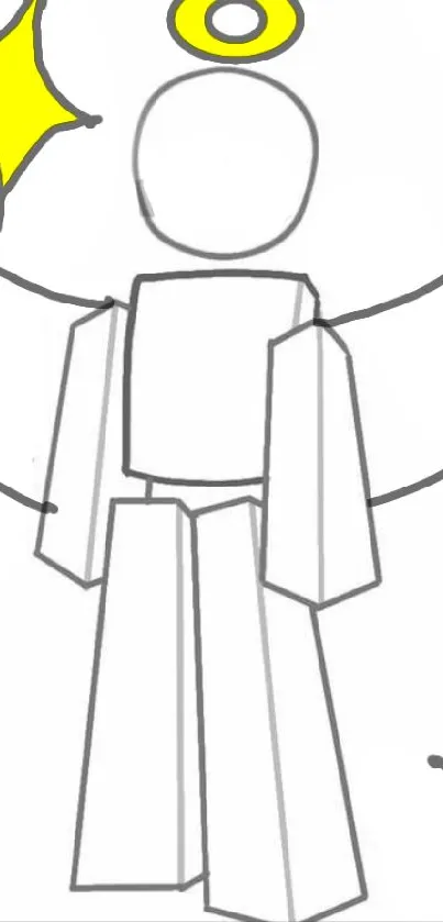 Minimalist sketch of an angelic figure with a gold halo and wings.