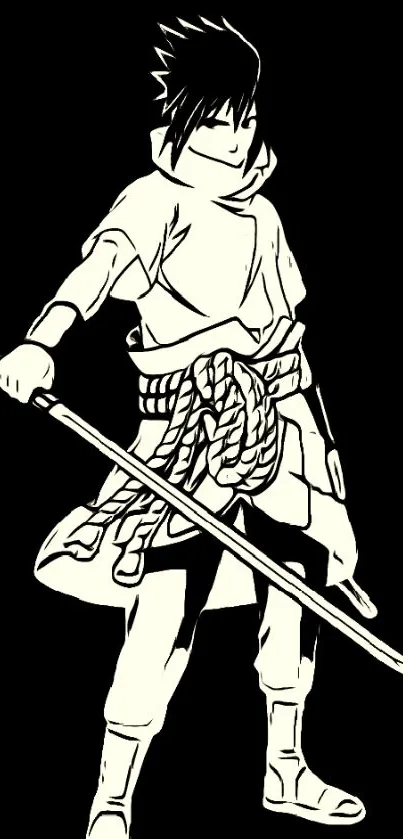 Minimalist black and white anime warrior wallpaper for mobile phone.