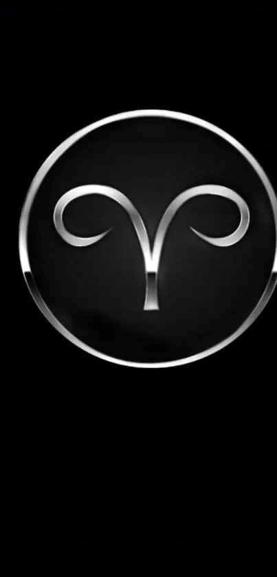 Sleek Aries symbol on a black minimalist wallpaper.