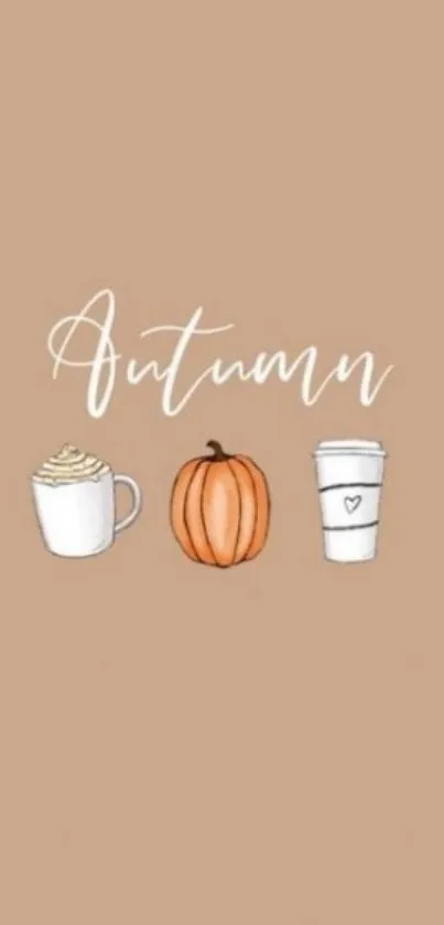 Minimalist autumn mobile wallpaper with pumpkin and coffee.