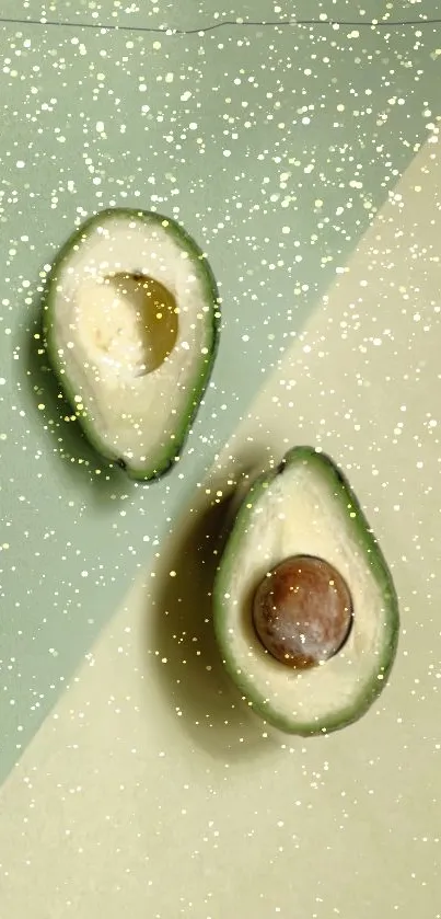Minimalist green and beige wallpaper with avocados.
