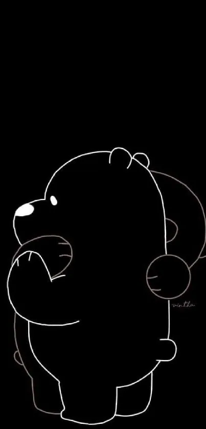 Minimalist bear outline on black background wallpaper.