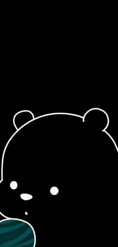 Minimalist black wallpaper with cartoon bear holding ice cream.