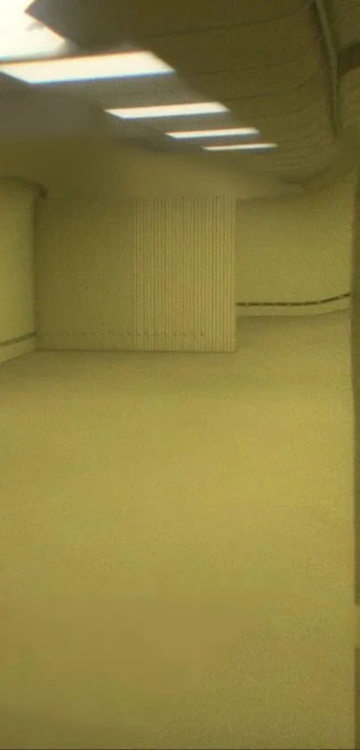 Minimalist beige room with fluorescent lights.