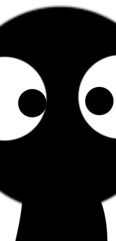 Minimalist black and white art with large eyes on black silhouette.