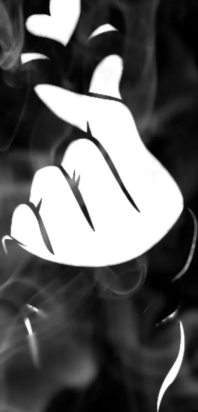 Minimalist black and white hand gesture art wallpaper.