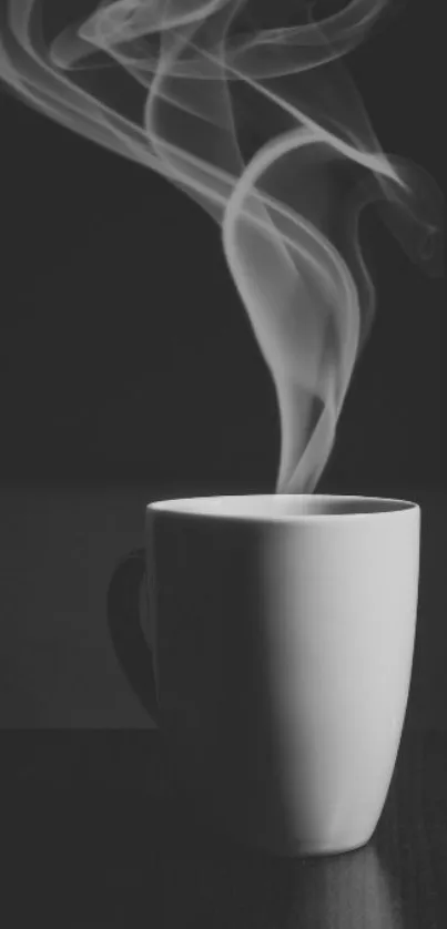 Black and white wallpaper of steaming cup.