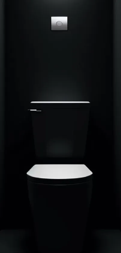 Minimalist black toilet in a dark themed modern bathroom with sleek design.