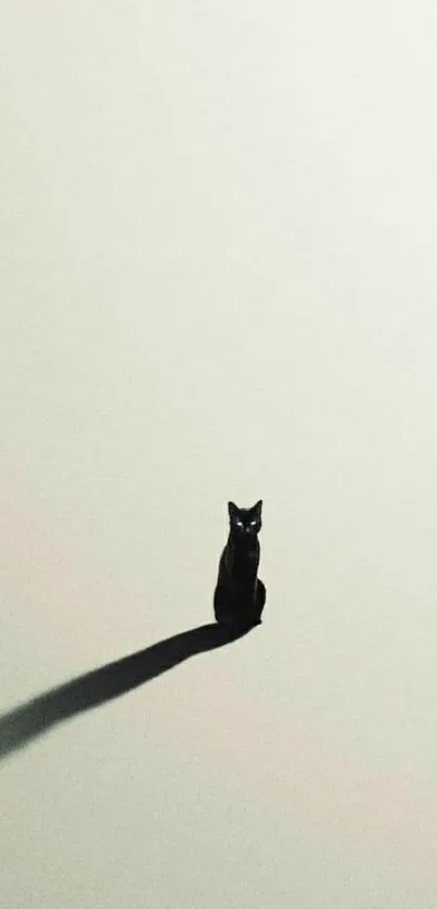 Minimal black cat silhouette on soft beige background wallpaper.