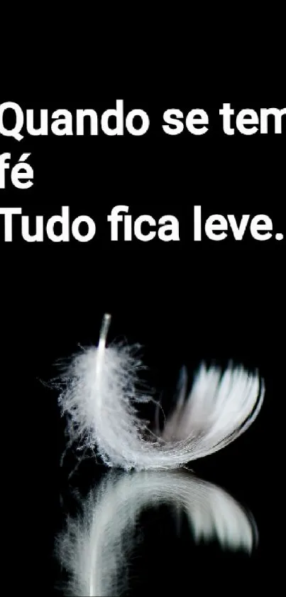 Minimalist black and white feather wallpaper with text.