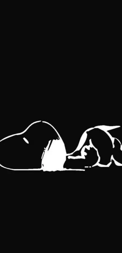 Minimalist black Snoopy wallpaper with white silhouette.