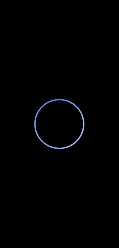 Minimalist blue circle on a black background mobile wallpaper.