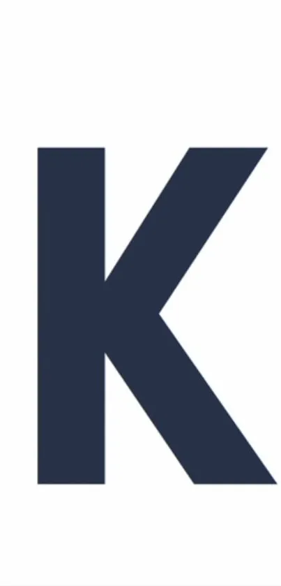 Minimalist navy letter K on white background.