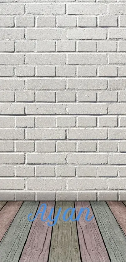 Minimalist white brick wall with colorful wood floor.