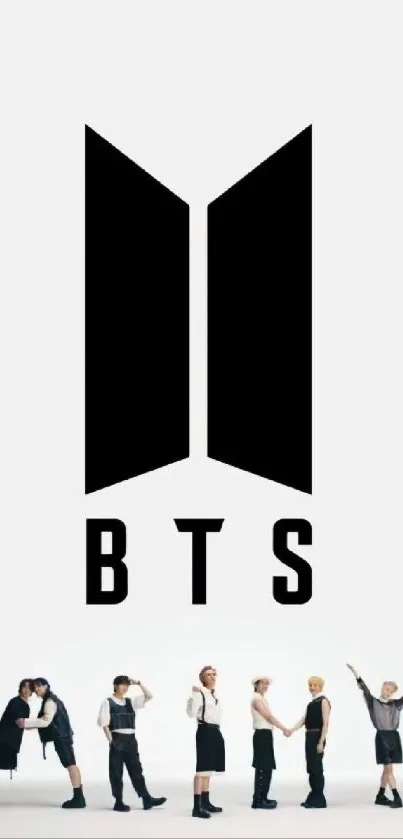 Minimalist black and white BTS wallpaper with logo and members.