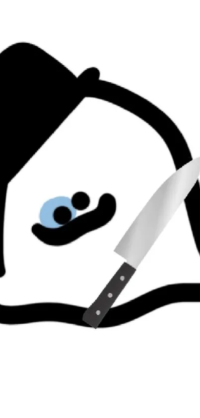 Minimalist cartoon character with knife in bold design on white background.