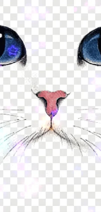 Realistic cat face with blue eyes on transparent background.