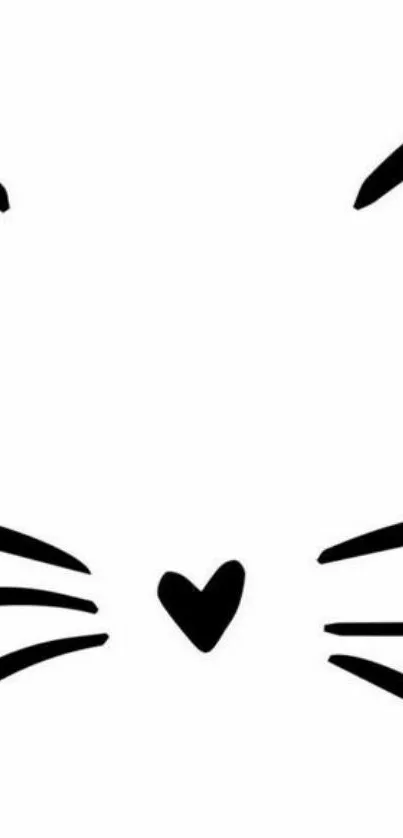 Minimalist black and white cat face wallpaper design with heart-shaped nose.