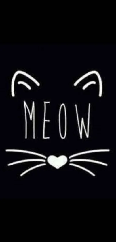 Minimalist black cat design with 'Meow' text.