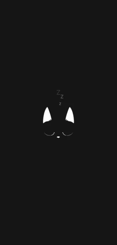 Minimalist sleeping cat on dark wallpaper.