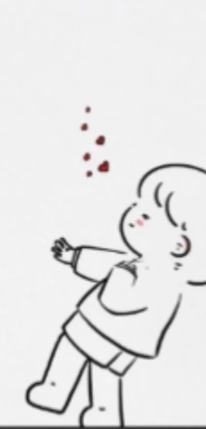 Minimalist line art wallpaper of a child with hearts.
