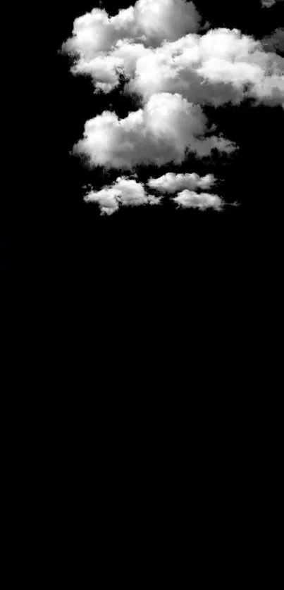 Minimalist phone wallpaper with white clouds on black.