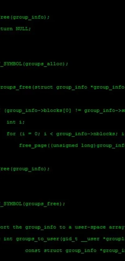 Green text code on a black background wallpaper.