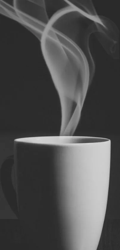 Black and white elegant coffee mug with steam wallpaper.