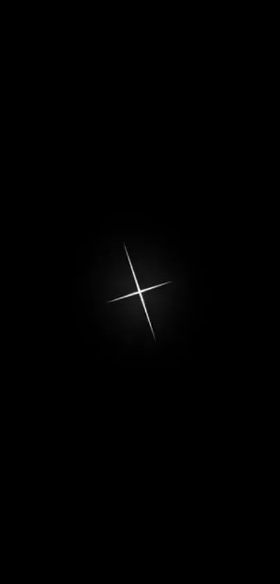 Minimalist wallpaper with glowing cross on black background.