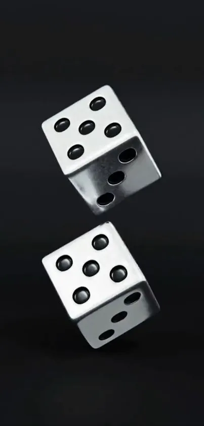 Floating dice on a black background.