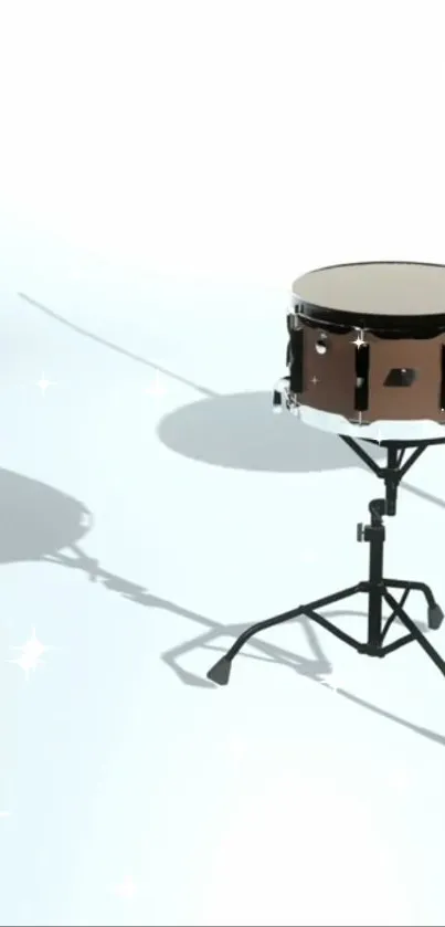 Minimalist drum set on white background with artistic shadows.