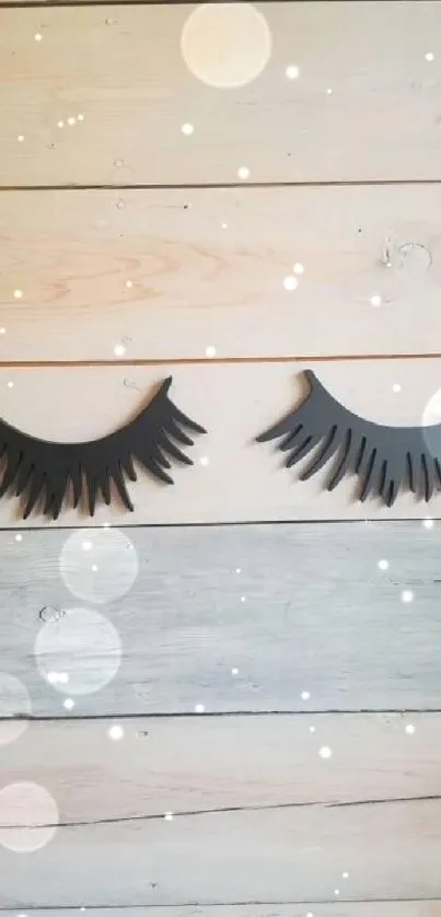 Minimalist wooden wallpaper with eyelash art.