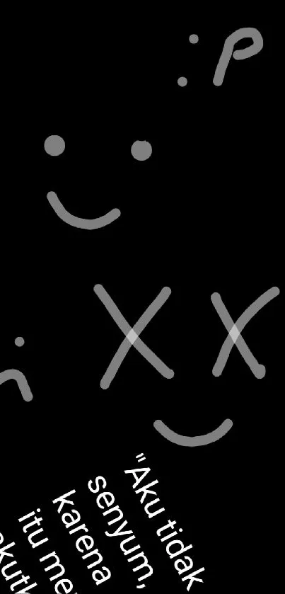 Minimalist phone wallpaper with face expressions on black background.