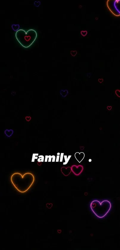 Minimalist black wallpaper with 'Family' and a heart symbol in white.