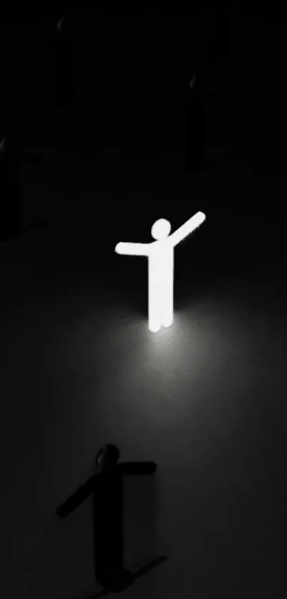 Minimalist wallpaper featuring a glowing figure against a dark background.