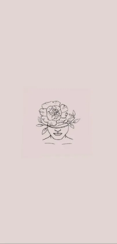 Minimalist floral face wallpaper with a nude background.