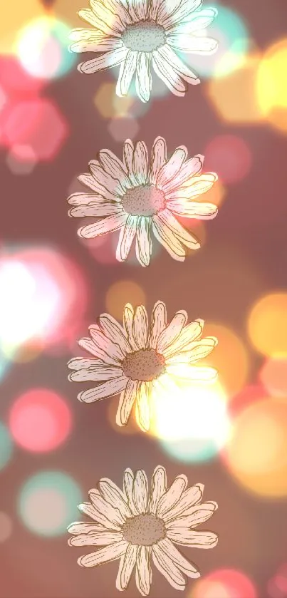Minimalist wallpaper with daisies on a brown background.
