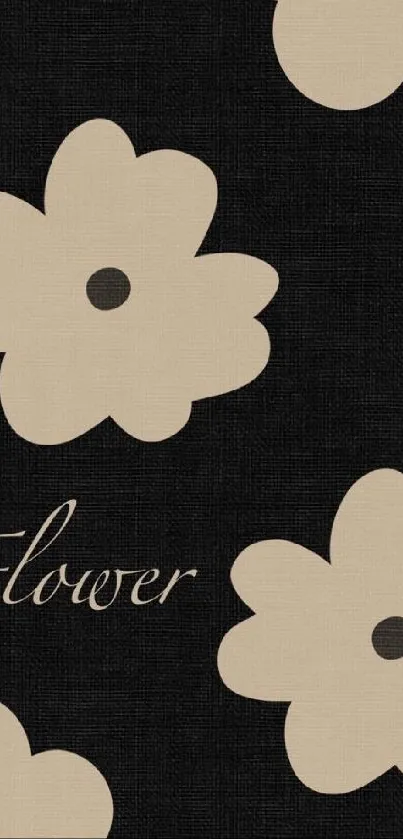 Minimalist wallpaper with beige flowers on a dark background.