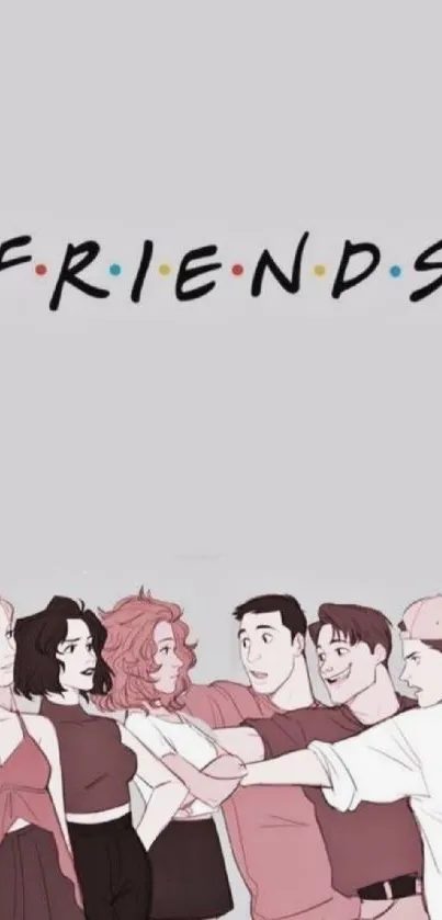 Minimalist cartoon of Friends cast in light gray background.