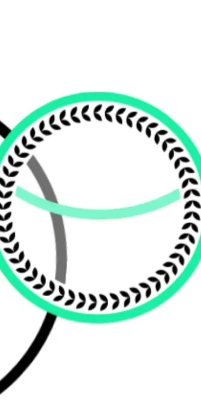 Minimalist black and teal circles with laurel accents on a white background.