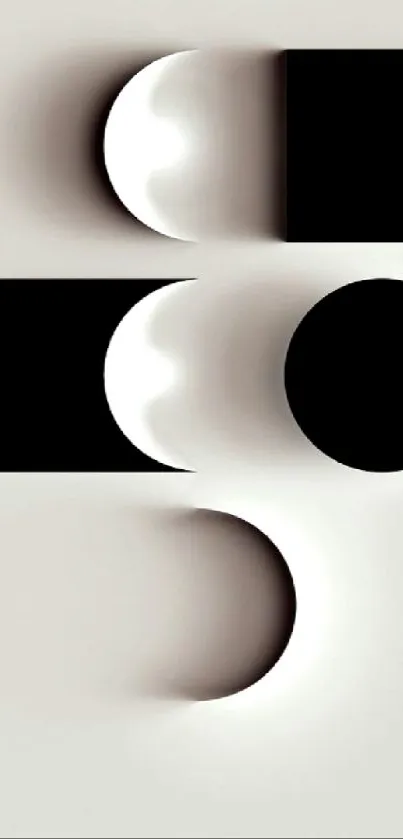 Minimalist black and white geometric mobile wallpaper with abstract shapes.