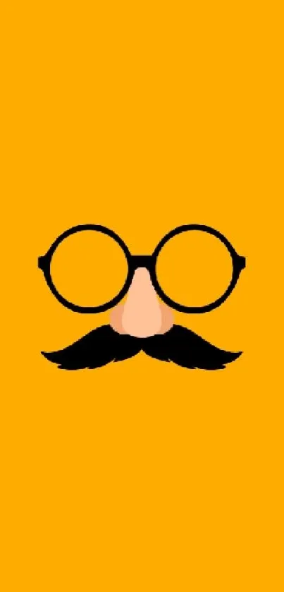 Minimalist orange wallpaper with glasses and mustache design.