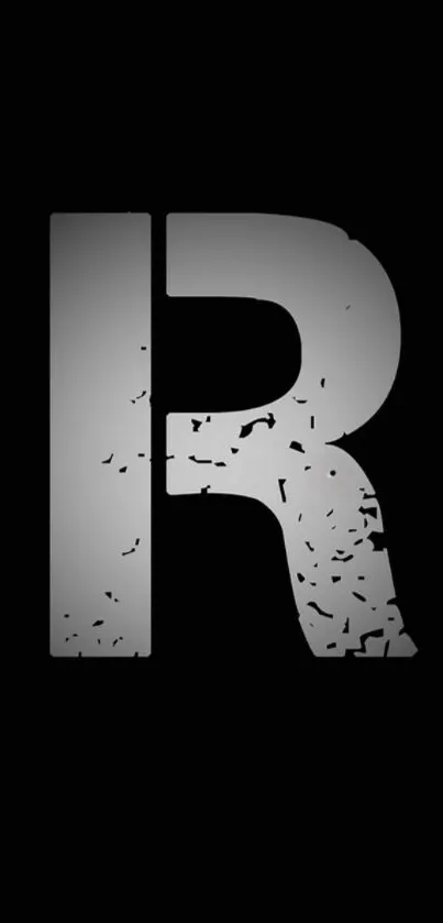 Grunge letter 'R' on minimalist black wallpaper.