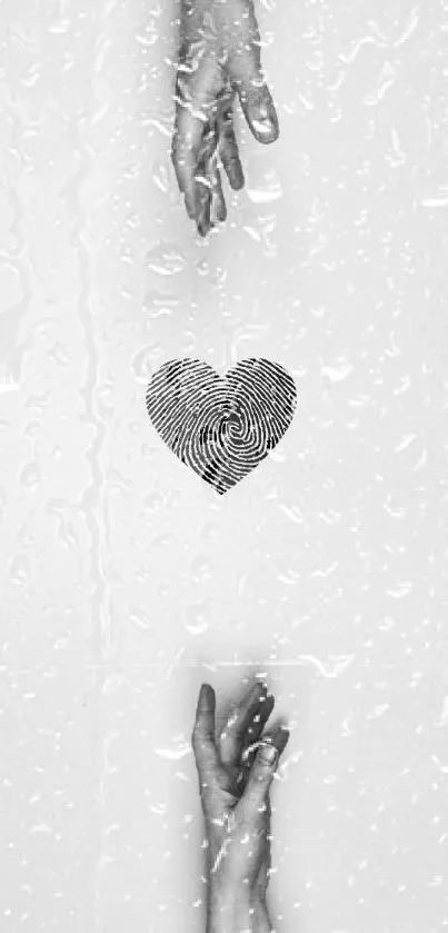 Minimalist phone wallpaper with hands and fingerprint heart design.