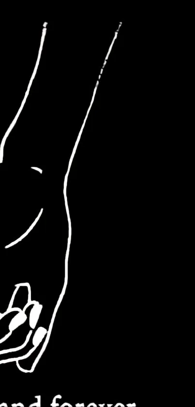 Minimalist outline of hands holding on a black background wallpaper.