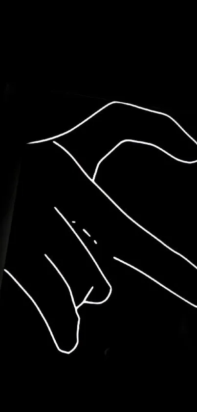 Minimalist hand line art on black background wallpaper.