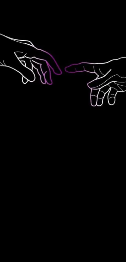 Minimalist hands with purple outline on black background.